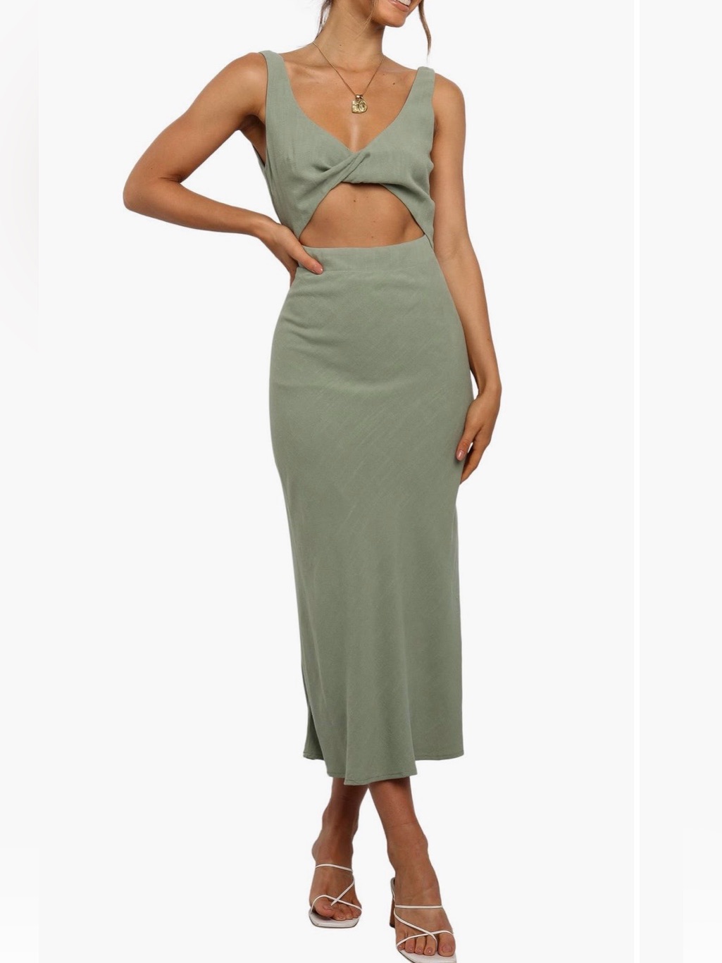 Petal & Pup Apollo Cutout Detail Midi Dress - Olive - Size 2